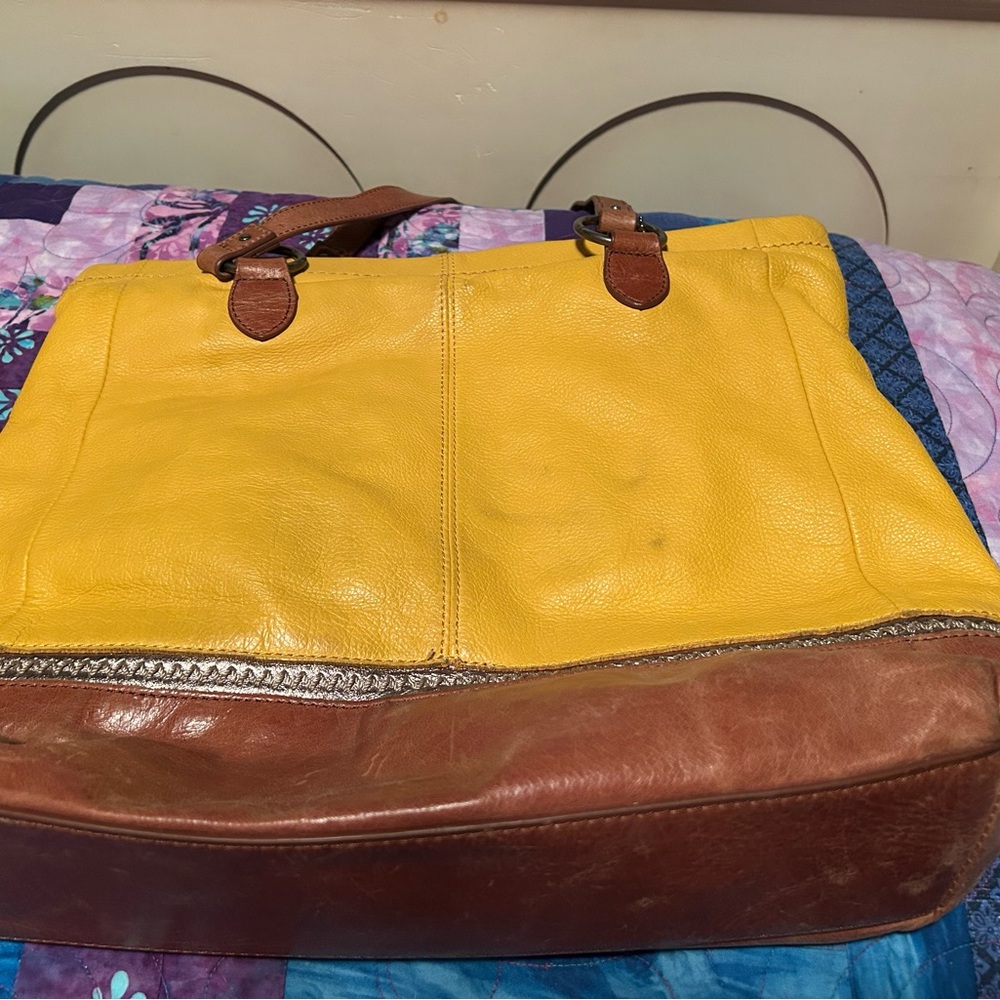 Clarks Yellow and Brown Leather Tote Bag
